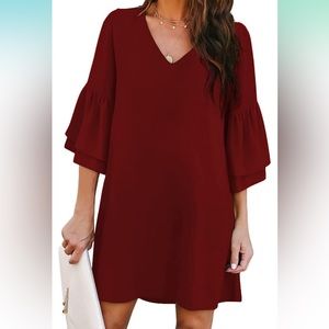 Belongsci bell sleeve mini dress, wine, size L